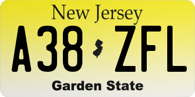 NJ license plate A38ZFL