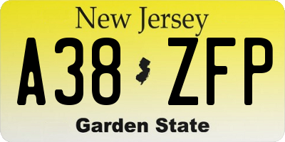 NJ license plate A38ZFP