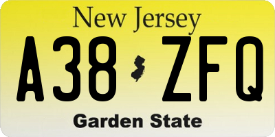 NJ license plate A38ZFQ