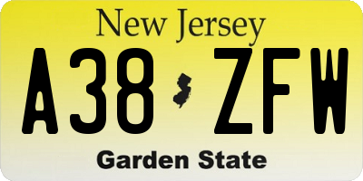 NJ license plate A38ZFW