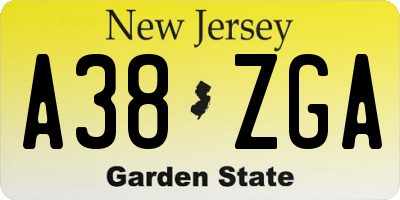 NJ license plate A38ZGA