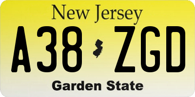 NJ license plate A38ZGD