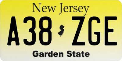 NJ license plate A38ZGE