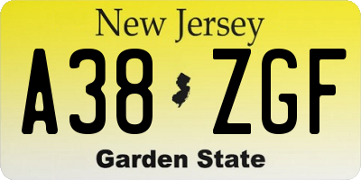 NJ license plate A38ZGF