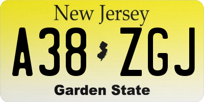 NJ license plate A38ZGJ