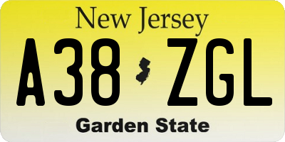 NJ license plate A38ZGL
