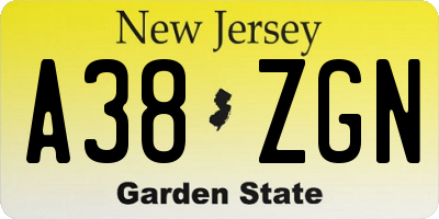 NJ license plate A38ZGN