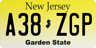 NJ license plate A38ZGP