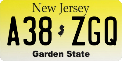NJ license plate A38ZGQ
