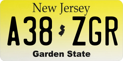 NJ license plate A38ZGR