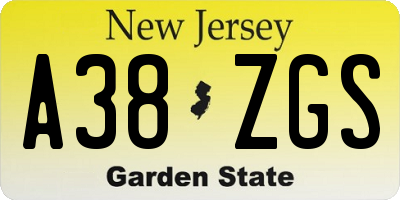 NJ license plate A38ZGS