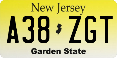 NJ license plate A38ZGT