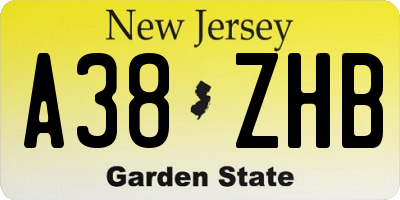 NJ license plate A38ZHB