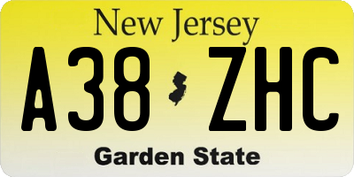 NJ license plate A38ZHC