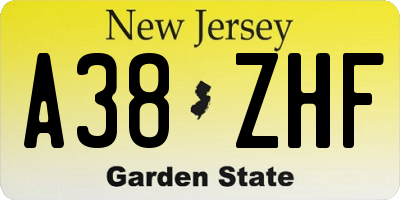 NJ license plate A38ZHF