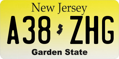 NJ license plate A38ZHG