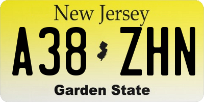 NJ license plate A38ZHN