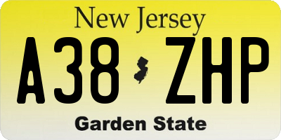 NJ license plate A38ZHP