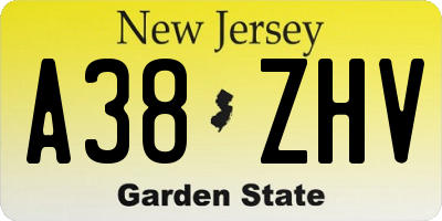 NJ license plate A38ZHV