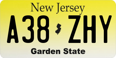 NJ license plate A38ZHY