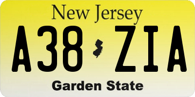 NJ license plate A38ZIA
