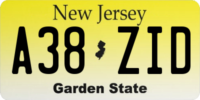 NJ license plate A38ZID