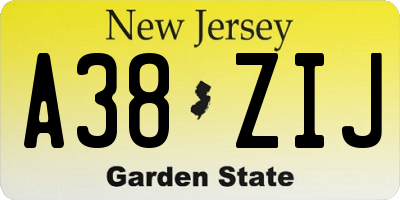 NJ license plate A38ZIJ