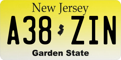 NJ license plate A38ZIN