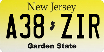 NJ license plate A38ZIR