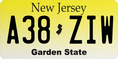 NJ license plate A38ZIW
