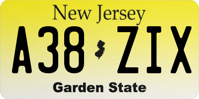 NJ license plate A38ZIX