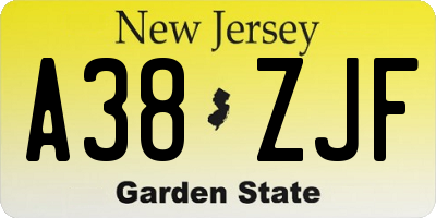 NJ license plate A38ZJF