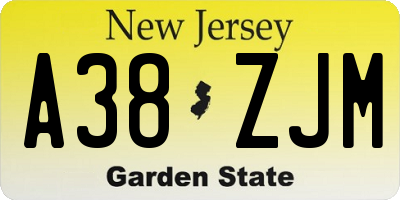 NJ license plate A38ZJM