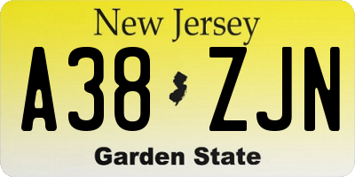 NJ license plate A38ZJN