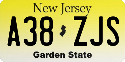 NJ license plate A38ZJS