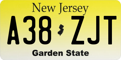 NJ license plate A38ZJT