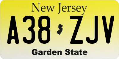 NJ license plate A38ZJV