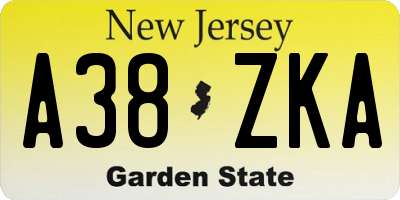 NJ license plate A38ZKA