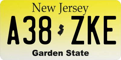 NJ license plate A38ZKE