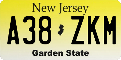 NJ license plate A38ZKM