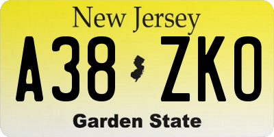 NJ license plate A38ZKO