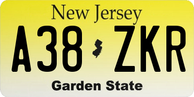 NJ license plate A38ZKR