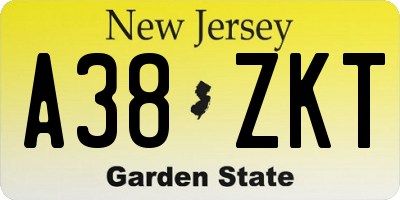 NJ license plate A38ZKT