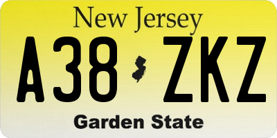 NJ license plate A38ZKZ