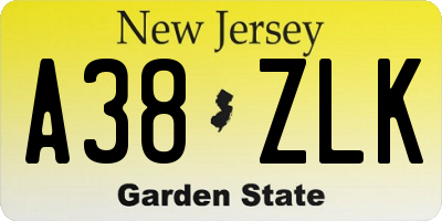 NJ license plate A38ZLK