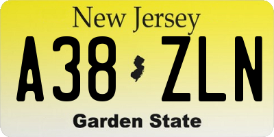 NJ license plate A38ZLN