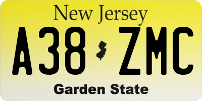 NJ license plate A38ZMC