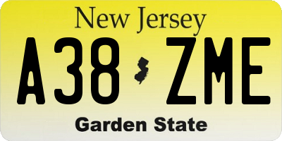 NJ license plate A38ZME