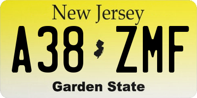NJ license plate A38ZMF