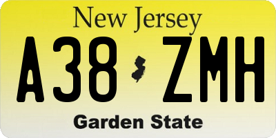 NJ license plate A38ZMH